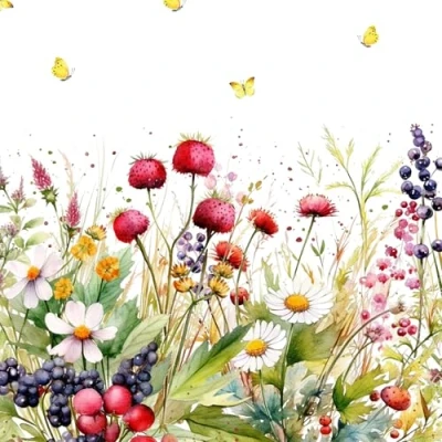 Abbildung von ti flair Papierserviette, Servietten Papier 33x33cm 3 lagig Blumen und Beeren 20 Stück Bunt