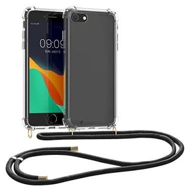 Abbildung von kwmobile Necklace Case kompatibel mit Apple iPhone SE (2022) / (2020) 8 7 Hülle Silikon Cover Handykette Band Handyhülle Schwarz Transparent