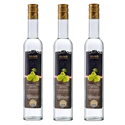 Abbildung von Dolomiti Williams Christ Birnen Schnaps Premium Spirituose 35% vol. fruchtiger, angenehm Obstbrände (3 x 0.5 l)