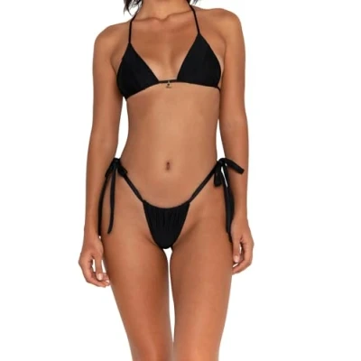 Abbildung von FAE House Honey Bikinioberteil Nero Luxuriöses Damen Klassisches Schwarz 100 % nachhaltige Stoffe Kaltes Handwaschen Goldene Charme Verzierung Größe M