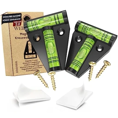 Abbildung von WEIDEBACH® 2x Robuste Wasserwaage klein, Magnetische Mini schwarz, Kleine bruchsicher, Camping Wasserwaage, Wohnmobil, Wohnwagen, Kreuzwasserwaage