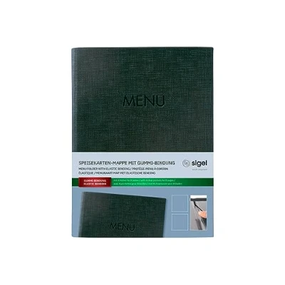 Abbildung von SIGEL SM207 Speisekarten Mappe A5, Gummi Bindung, anthrazit mit Leinenstruktur, strapazierfähig und leicht abwischbar