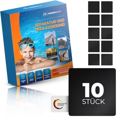 Abbildung von Weidenbach Pool Reparaturset starkes und wasserdichtes unterwasser Klebeband langlebiger Unterwasserkleber Flickzeug für alle Pooloberflächen (Schwarz, 10 x Tape cm cm)