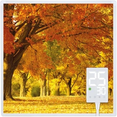 Abbildung von Heidenfeld Infrarotheizung HF HP105 𝟭𝟬 𝐉𝐀𝐇𝐑𝐄 𝐆𝐀𝐑𝐀𝐍𝐓𝐈𝐄 400 Watt Bis 10 m² Infrarot Heizkörper Elektroheizung mit Thermostat Überhitzungsschutz (400 Watt, Herbst)