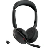 Abbildung von Jabra Evolve2 65 Flex Stereo Bluetooth Headset mit Wireless Charging Pad, geräuschunterdrückender ClearVoice Technologie und hybrider ANC für MS Teams zertifiziert Schwarz