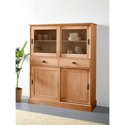 Abbildung von Home affaire Highboard &quot;Schröder&quot;, mit 2 Glas u. Holztüren, Schubkasten, aus massivem Kiefernholz