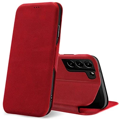Abbildung von Verco Handyhülle für Samsung S21 FE, Bookstyle Premium Handy Flip Cover Galaxy FE Hülle [integr. Magnet] Book Case PU Leder Tasche, Rot