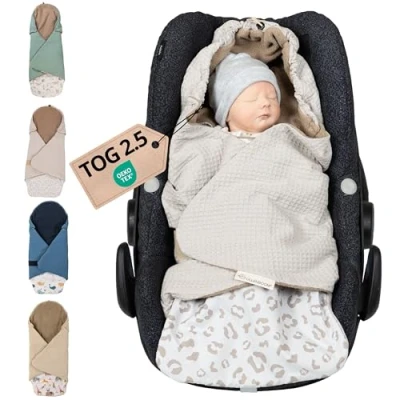 Abbildung von ULLENBOOM Einschlagdecke Babyschale, 100% OEKO TEX Materialien, Ideal für Herbst und Winter, Leo (Made in EU) Babydecke Kindersitz oder Kinderwagen, kuschelige Decke Babys