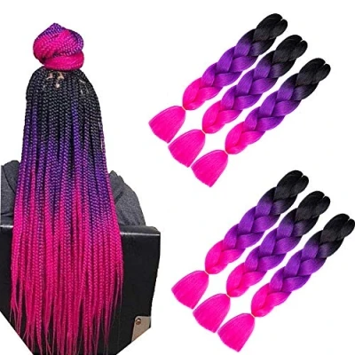 Abbildung von zöpfe haarverlängerungen 6 Stücke Kanekalon kunsthaar Haar 24&quot;Crochet braids Synthetische hair zum einflechten (Schwarz bis Lila Rose)
