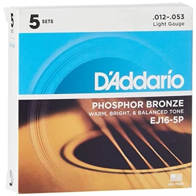 Abbildung von D&#039;Addario Gitarrensaiten Westerngitarre Akustikgitarre Acoustic Guitar Strings EJ16 5P Light, 12 53 5 Stück