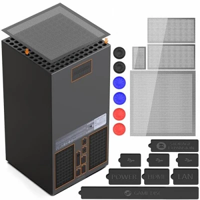 Abbildung von GAMSURFING Staubfilter für Xbox Serie X Konsole 8 Silikon Staubstopfen und 4 PVC Meshs Set, Anti Dust Vent Cover Staubdichtes Case Series Zubehör
