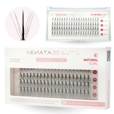 Abbildung von Renata Beauty 10D RADIANT Look [C Curl] einzelne falsche Wimpern Fake Lash Cluster individuelle Büschel natürlich wirkende Faux Lashes in den Längen 10 13mm Set mit 80 St.