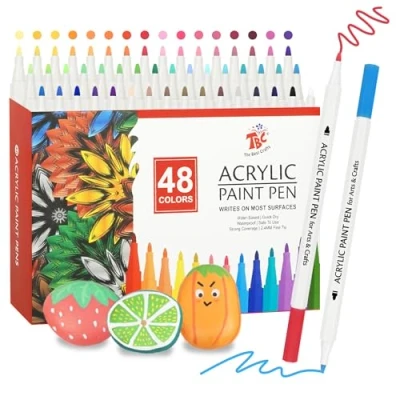 Abbildung von TBC The Best Crafts Acrylstifte für Steine Wasserfest, 48 Farben, Bemalen Stifte, Acrylic Paint Marker, Glasmalstifte Leinwand, Holz, Ostergeschenke Kinder