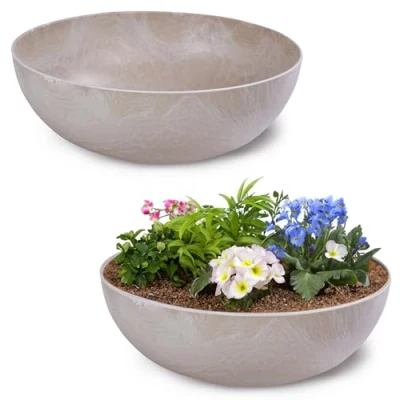 Abbildung von matches21 HOME &amp; HOBBY Pflanzschale für draussen in Sand Farben marmoriert 25 x 9 cm als wetterfeste Blumen Schale
