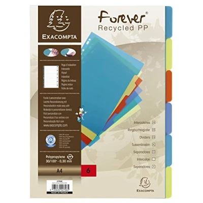 Abbildung von Exacompta Register forever A4 300my Recycled PP 6tlg Deckblatt blau