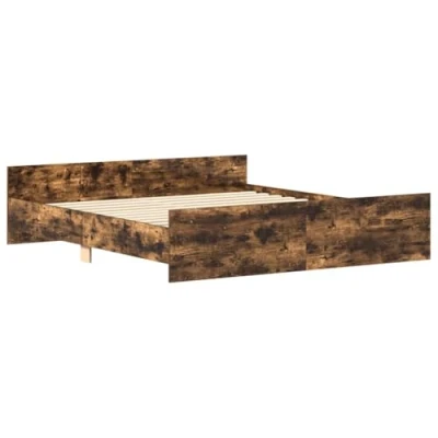 Abbildung von vidaXL Bettgestell, Bettrahmen mit Lattenrost, Bett Gästebett Kopfteil Fußteil, Metallbett Doppelbett Schlafzimmerbett, Räuchereiche 160x200cm