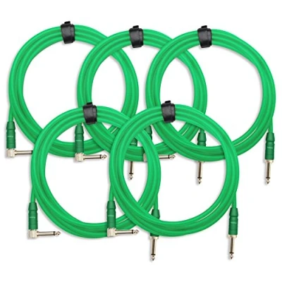 Abbildung von 5x Pronomic Trendline INST A 3NG Klinkenkabel 3m (Professionelles Gitarren /Instrumentenkabel, 6,3mm Klinke, 24 Karat vergoldet, flexibler und robuster Außenmantel, inkl. Kabelklette) grün