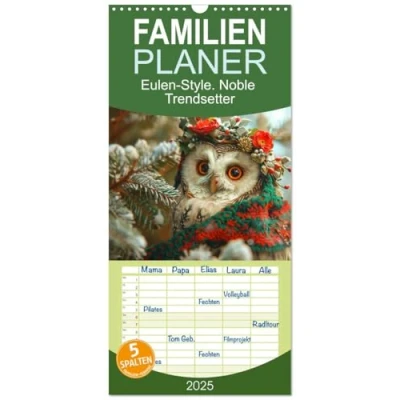 Abbildung von Familienplaner 2025 Eulen Style. Noble Trendsetter mit 5 Spalten (Wandkalender, 21 cm x 45 cm), CALVENDO