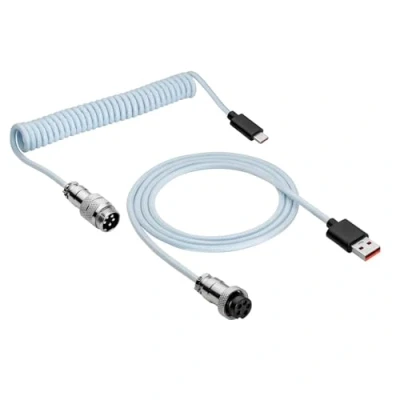 Abbildung von AKYGA AK USB 48 Geflochtenes Kabel Typ C zu A 3.0 m himmelblau, Mechanisches Tastatur Spiralkabel mit Abnehmbarem Aviator Anschluss für Gaming