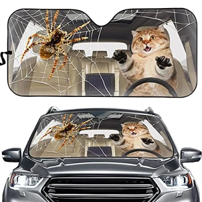 Abbildung von UOIMAG Sonnenschutz für Windschutzscheiben, lustiger Katzen Druck, Frontscheibe, Sonnenblende, 140 x 60 cm, universelle Passform, Fahrzeug, Auto, Limousine, LKW, SUV