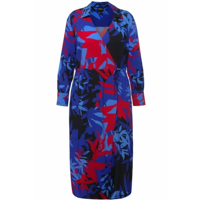 Abbildung von Ulla Popken MIDI À Manches Longues ET IMPRIMÉ Floral Freizeitkleid, Damen, Größe: 50/52, Titan bleu