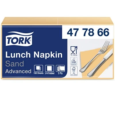 Abbildung von Tork 477866 Soft Lunch Servietten Sand / 3lagige, saugfähige Papierservietten in Cremefarben Vielfältig verwendbar Advanced Qualität 10 x 150 (1500) 32,6 33 cm (B L) 1/4 Falz