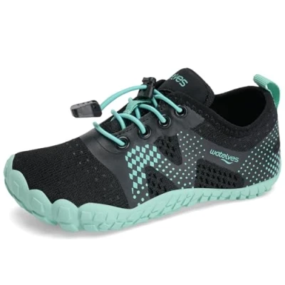 Abbildung von Barfussschuhe Kinder Jungen Barfußschuhe Wasserschuhe Aqua Badeschuhe für Strand Pool Schnell Trocknen Wassersport Rrutschfester（Schwarz Türkis 31