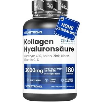 Abbildung von COLLAGEN HYALURONSÄURE Vitastrong 2000mg COLLinstant Kollagen Kapseln mit Biotin, Coenzym Q10, Zink, Selen, Vitamin C, D Wirksame Formel Premium Qualität