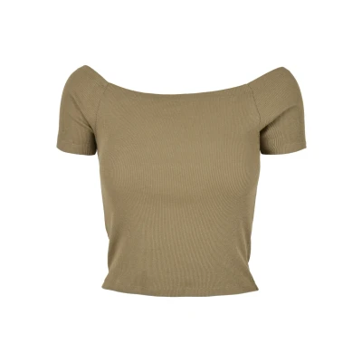 Abbildung von Urban Classics OFF Shoulder Tshirt basic, Damen, Größe: 4XL, Khaki