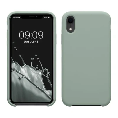 Abbildung von kwmobile Hülle kompatibel mit Apple iPhone XR Silikon Handy Case Handyhülle weiche Oberfläche kabelloses Laden Rainwashed Grün