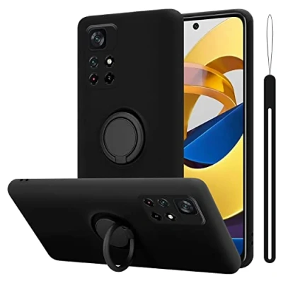 Abbildung von Cadorabo Hülle kompatibel mit Xiaomi Poco M4 PRO 5G Schutzhülle TPU Silikon Case Liquid Design Ring Slim Kratzfest Liquidsilikon Microfaser für in Schwarz
