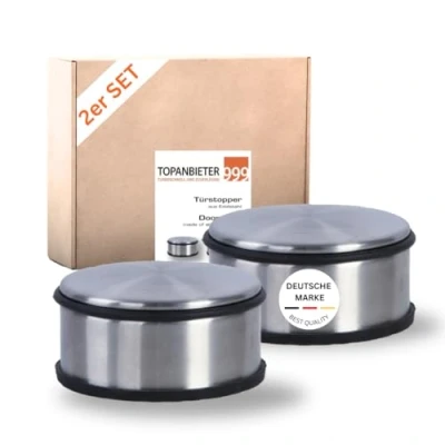 Abbildung von Topanbieter999 Edelstahl Türstopper Set Türhalter Bodenstopper mit Gummiring, Ø 11,3 cm, Höhe 5,8 schwere Ausführung, 1,123 kg je Stück ohne Bohren (2er Edelstahl)