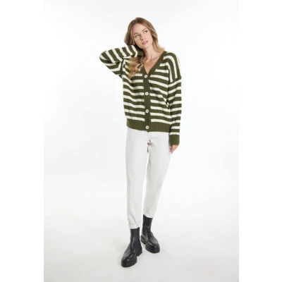Abbildung von DREIMASTER Vintage Strickjacke für Damen XL/XXL / Off White Olive 100% Polyester