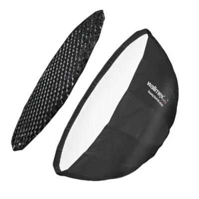 Abbildung von Walimex pro Studio Line Beauty Dish Softbox QA85 Lichtformer, 85cm, 40cm tief, faltbar, mit Grid, Innen und Außendiffusor, für Speedlite Aufsteckblitz Studioblitz 22455