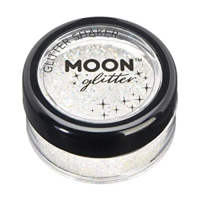 Abbildung von Streuer mit schillerndem Glitter von Moon 100% kosmetische Glitzer für Gesicht, Körper, Nägel, Haare und Lippen 5g Weiß