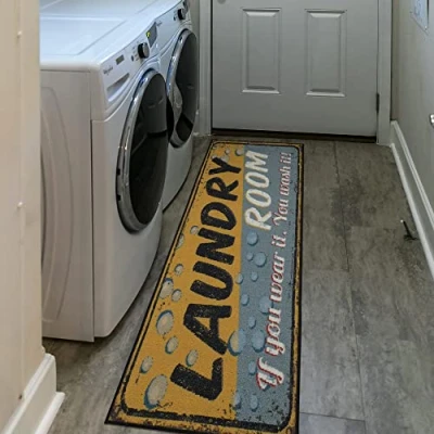 Abbildung von Ottomanson Laundry Kollektion Teppich mit Gummirückseite und Seifenblasen Design, 50 cm x 150 cm, Gelb/Grau