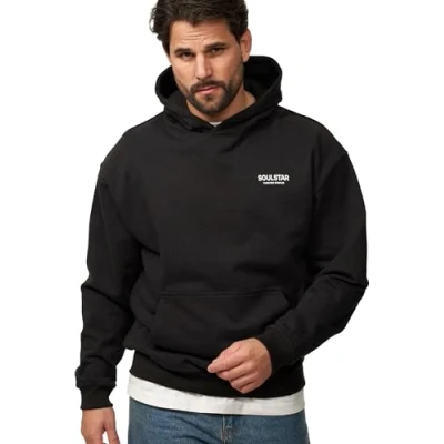Abbildung von Soulstar Herren Oversize Hoodie Kapuzenpullover Einfarbig Heavy Backprinted Pullover Kapuzen Sweatshirt Für Männer S2_Herren_6031 Black Washed L
