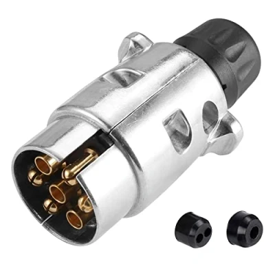 Abbildung von SPARKMOTO 7 poliger Anhänger Stecker, mit Aluminiumgehäuse, nach ISO 1724, wasserfester Dichtung,7Pin Hänger Stecker,12V Metall Stecker für PKW KFZ AHK pol Stecker(Nuss Kappe)