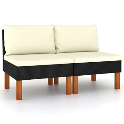 Abbildung von vidaXL 2X Eukalyptusholz Massiv Mittelsofa Sofa Lounge Gartensofa Einzelsofa Gartenmöbel Loungesofa Gartensessel Garten Terrasse Poly Rattan