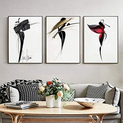 Abbildung von XIANGPEIFBH Moderne abstrakte Schwarze weiße Mode Mädchen Wandkunst Leinwand Malerei Poster und Drucke Bilder für Wohnzimmer Salon Dekor 20x30cmx3pcs Ungerahmt