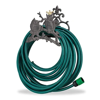 Abbildung von Relaxdays Gartenschlauchhalter, Gusseisen, Eule, mit Motiv, nostalgisch, Schlauchhalter, H x B T 23 24 15 cm, grau