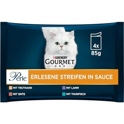 Abbildung von GOURMET PURINA Perle Erlesene Streifen Katzenfutter nass, Sorten Mix, 12er Pack (12 x 4 Beutel à 85g)