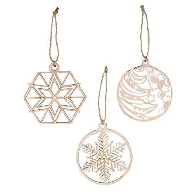 Abbildung von levandeo 3er Set Deko Anhänger Weihnachten Holz Birkenholz Schneeflocke Weihnachtsbaum Weihnachtsdeko Christbaumschmuck Tannenbaum Kugel Baumschmuck Holzanhänger