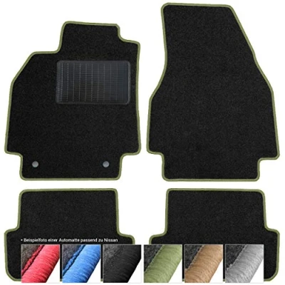 Abbildung von moto MOLTICO Fußmatten Auto Velours Autoteppiche passend für Nissan Note II (2012 2016) 4 teiliges Set Schwarze Automatten mit Grünen Ziernähten