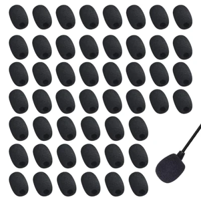 Abbildung von SYEYCW 50 Stück Mikrofon Windschutz, Schaumstoff, Mini Headset Windschutzscheibe, Schaumstoff mit Hoher Dichte Windschutzscheibe für Unterricht, Bühnenperformance, Treffen