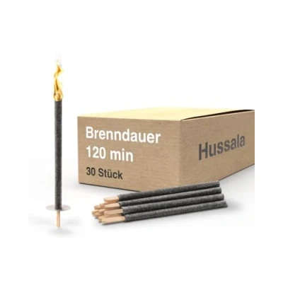 Abbildung von Hussala Diamond Wachsfackeln [30 Stück / 120 min] mit Holzstab und Tropschutz, Garten Fackeln aus Wachs