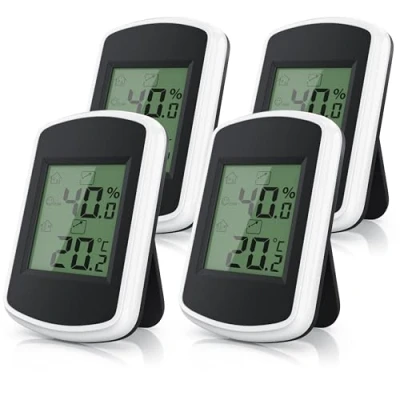 Abbildung von CSL 4x Digitales Mini Thermo Hygrometer Thermometer innen Temperatur und Luftfeuchtigkeitmessgerät mit Smiley Indikator für Gewächshaus, Wohnzimmer
