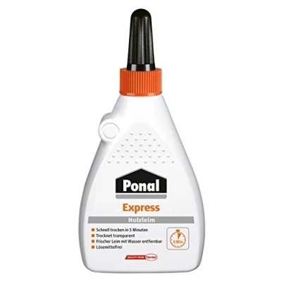 Abbildung von Ponal Express Holzleim, transparenter, schnell trocknender Holzkleber für vielseitige Verleimungs &amp; Bastelarbeiten, wasserfester Klebstoff in praktischer 120 g Flasche