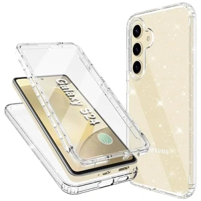 Abbildung von Mosoris Handyhülle für Samsung Galaxy S24 Hülle Glitzer mit Eingebautem Displayschutz 360 Grad Stoßfest Schutzhülle Soft Silikon Bumper Transparent Slim Flexible TPU Case Cover