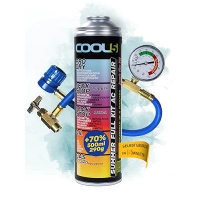 Abbildung von COOL5 5in1 Klimaanlagen Reparaturset, AC, R134a Kältemittelersatz für Klimaanlagenbefüllung Autos 1995 2016 + Messschlauch Universalreiniger 500ml